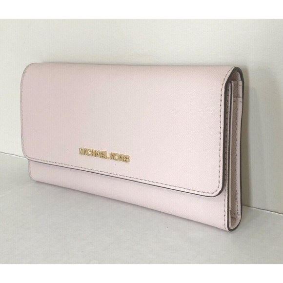 New Michael Kors Jet Set Travel Large Trifold Wallet Leather Powder Blush - Picture 3 of 4